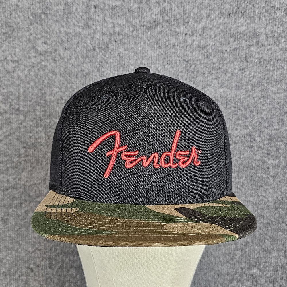 NWT- Fender Camo Flatbill Snapback Hat – Red "Spaghetti" Logo- Unisex